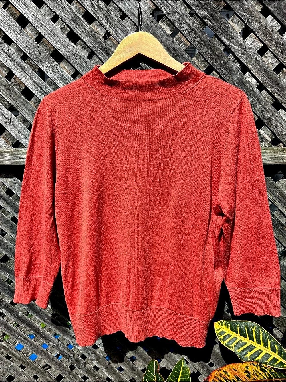 Ann Taylor Coral Silk Knit Mock Neck 3/4 Sleeve Sweater Size XL Like New